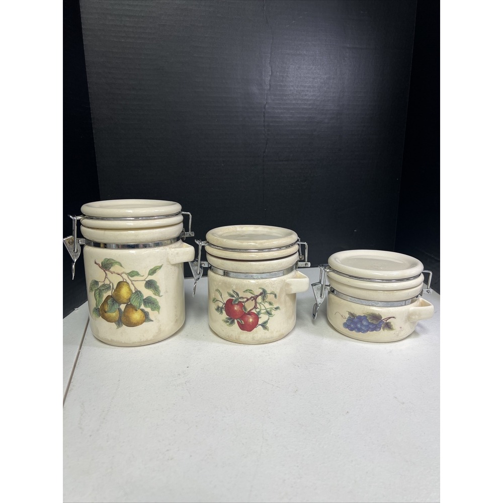 Vintage Ceramic Food Canister Set Pears Apples Grapes
